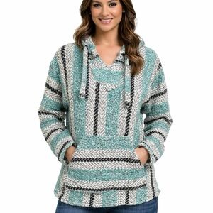Earth Ragz Womens Large Baja Mexican Hoodie Mint Gray Kangaroo Pocket